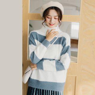Striped Turtleneck Sweater White - One Size