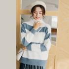 Striped Turtleneck Sweater White - One Size