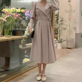 Lapelled Long Wrap Dress