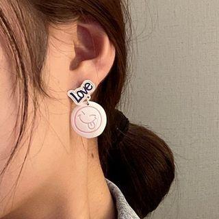 Asymmetrical Lettering Smiley Face Drop Earring Stud Earring - 1 Pair - S925 Silver Stud - White - One Size