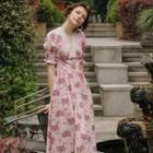 Floral Print Short-sleeve Maxi A-line Dress