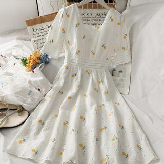 Square-neck Embroidered Maxi Dress