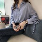 Long-sleeve Lace-up Plain Button-up Loose Fit Shirt