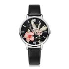 Faux-leather Flower Print Strap Watch