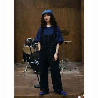 Cropped Denim Jumper Pants Black - One Size