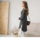Embroidered Slit-side Striped Long Blouse