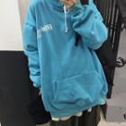 Long-sleeve Letter Printed Hooded Pullover Sky Blue - One Size
