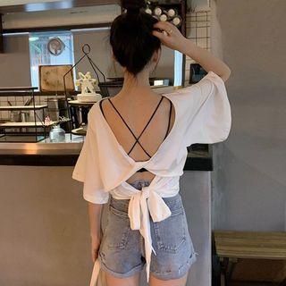 Short-sleeve Open-back Tie-strap T-shirt
