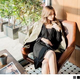 Mock Two Piece Glittered Panel Long Sleeve Dress