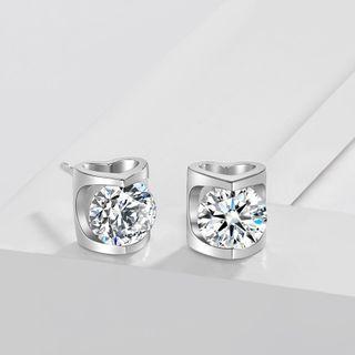 Rhinestone Heart Ear Stud 1 Pair - Silver - One Size