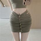 High-waist Plain Button Front A-line Mini Skirt