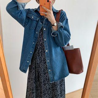 Denim Long-sleeve Shirt Dark Blue - One Size