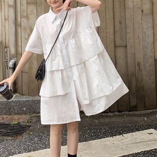 Frilled Single-breasted Midi Dress
