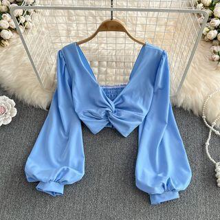 Puff Sleeve Knot Crop Blouse