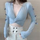 Long-sleeve Twisted Top Blue - One Size