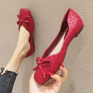 Bow Woven Square-toe Flats