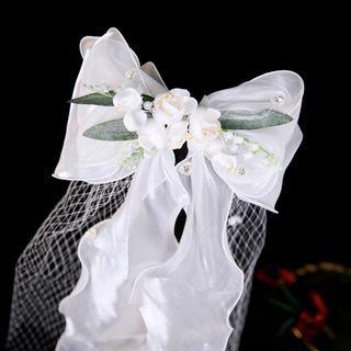 Flower Bow Mesh Wedding Veil White - One Size