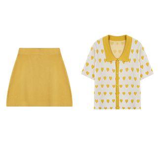 Set: Heart Short-sleeve Top + A-line Skirt