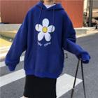 Flower Print Loose-fit Hooded Pullover
