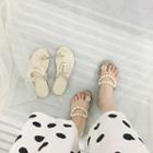 Pearl Strap Toe Loop Flat Sandals