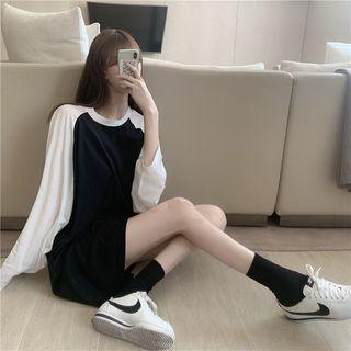 Long-sleeve Mini Raglan T-shirt Dress As Shown In Figure - One Size