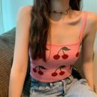 Cherry Pattern Knit Camisole Top Pink - One Size
