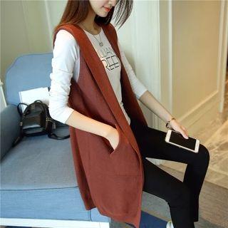 Shawl-collar Long Knit Vest