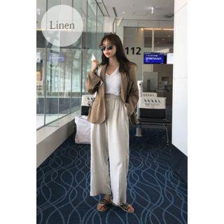 Flat-front Linen Blend Pants With Belt
