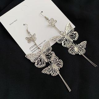 Butterfly Drop Earring 1 Pair - Silver - One Size