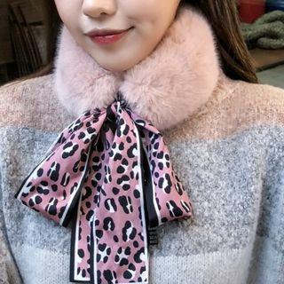 Furry Collar Houndstooth Bow Scarf