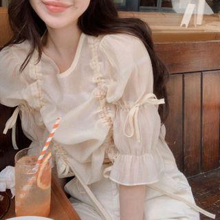 Ruffle Elbow-sleeve Top As Shown In Figure - One Size