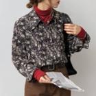 Floral Print Shirt Jacket Off-white & Gray - One Size