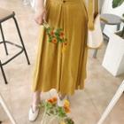 Pleated Long Flare Skirt Mustard Yellow - One Size