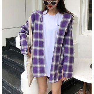 Cropped Tank Top / Long-sleeve Plaid Shirt