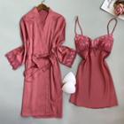 Set: Embroidered Silk Night Dress + Robe