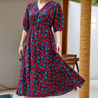 Drawcord Rosette Long Dress