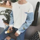 Patch Embroidered Denim Panel Pullover