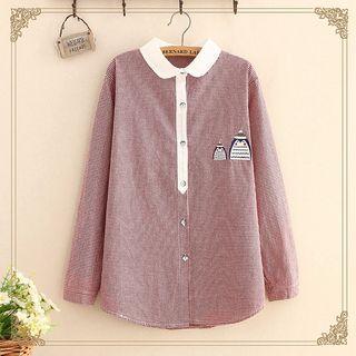 Penguin Embroidered Gingham Long-sleeve Shirt