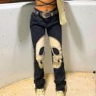 High-waist Skull Embroidered Straight-fit Jeans
