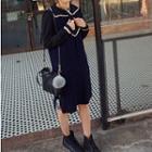 Sleeveless Plain Knit Dress Navy Blue - One Size