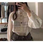 Long-sleeve Perforated Blouse Almond - One Size