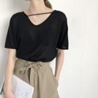Short-sleeve Cutout Knit Top + A-line Mini Skirt