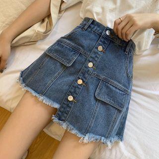 Frayed Asymmetrical Button-up Mini Skort
