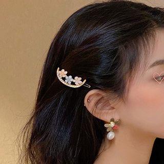Set Of 4: Flower Faux Crystal Acrylic Rhinestone Hair Clip (various Designs) Gold - One Size