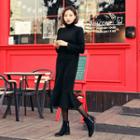 Turtle-neck Ruffle-hem Midi Dress