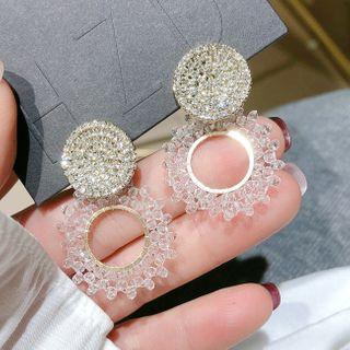Faux Crystal Hoop Dangle Earring 1 Pair - Transparent & Gold - One Size