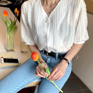 Puff-sleeve Textured Blouse One Size