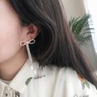Faux Pearl Rhinestone Bow Fringed Earring Gold - One Size