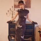 Cap-sleeve Midi Qipao Dress