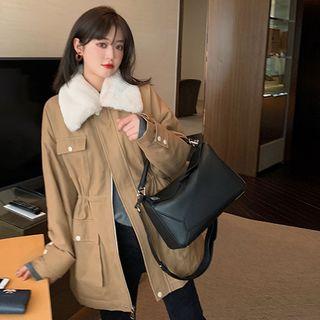 Fleece Collared Drawstring Padded Jacket